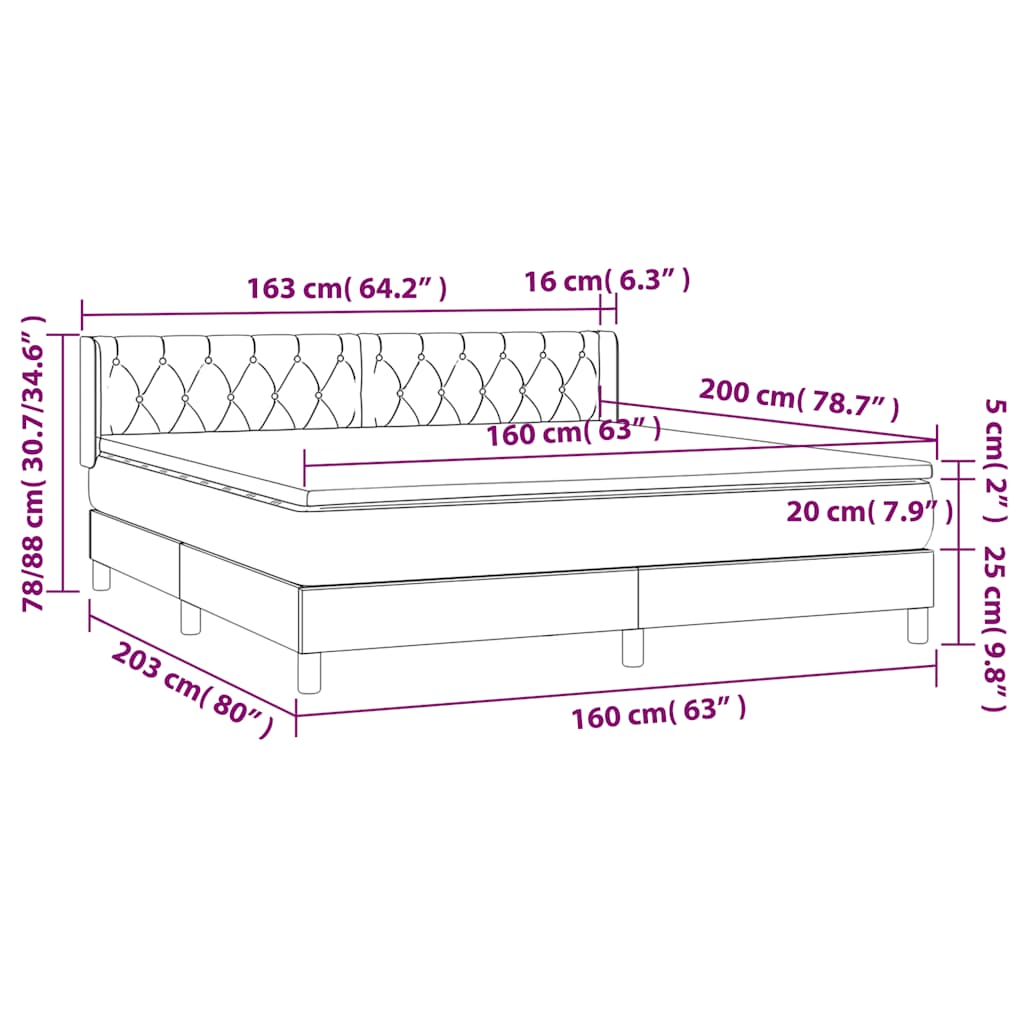 Giroletto a Molle con Materasso Verde Scuro 160x200 cm Velluto | homemem39