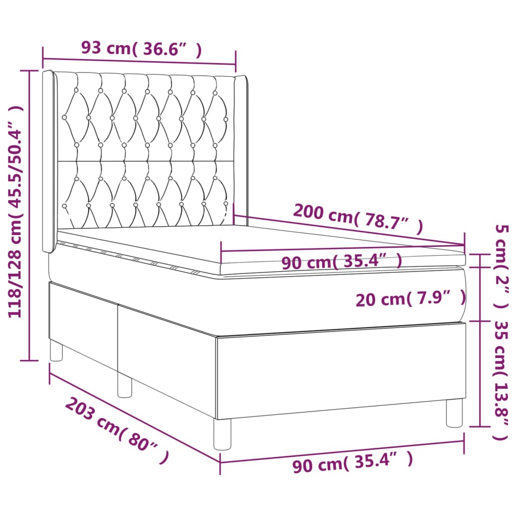 Giroletto a Molle con Materasso Marrone Scuro 90x200 cm Tessuto | homemem39
