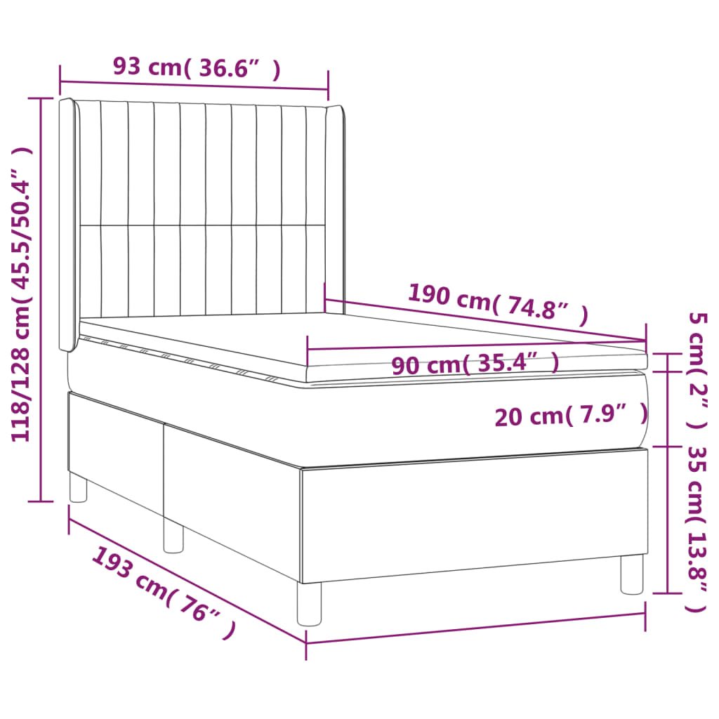 Giroletto a Molle con Materasso Tortora 90x190 cm in Tessuto | homemem39