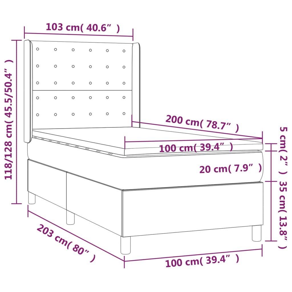 Giroletto a Molle con Materasso Grigio 100x200 cm in Similpelle | homemem39