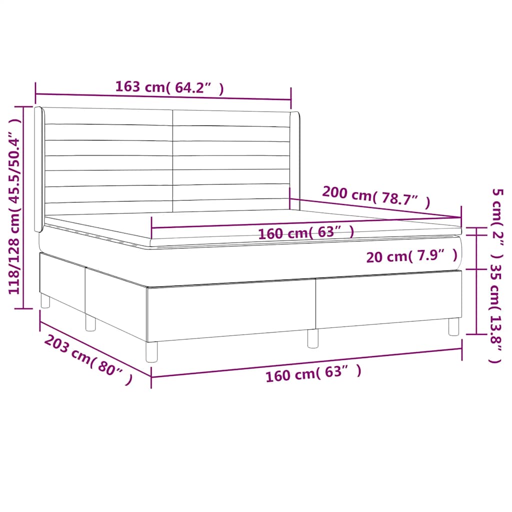 Giroletto a Molle con Materasso Blu Scuro 160x200 cm in Velluto | homemem39
