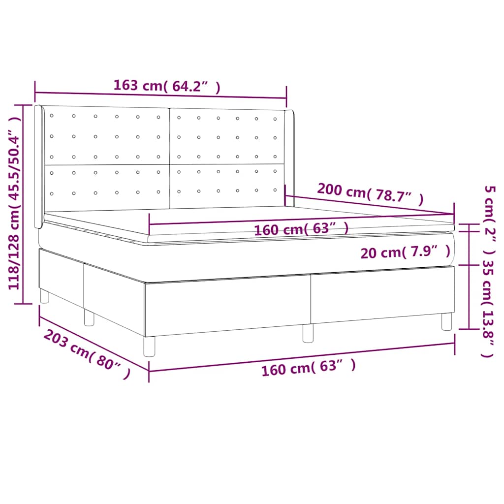 Giroletto a Molle con Materasso Blu Scuro 160x200 cm in Velluto | homemem39