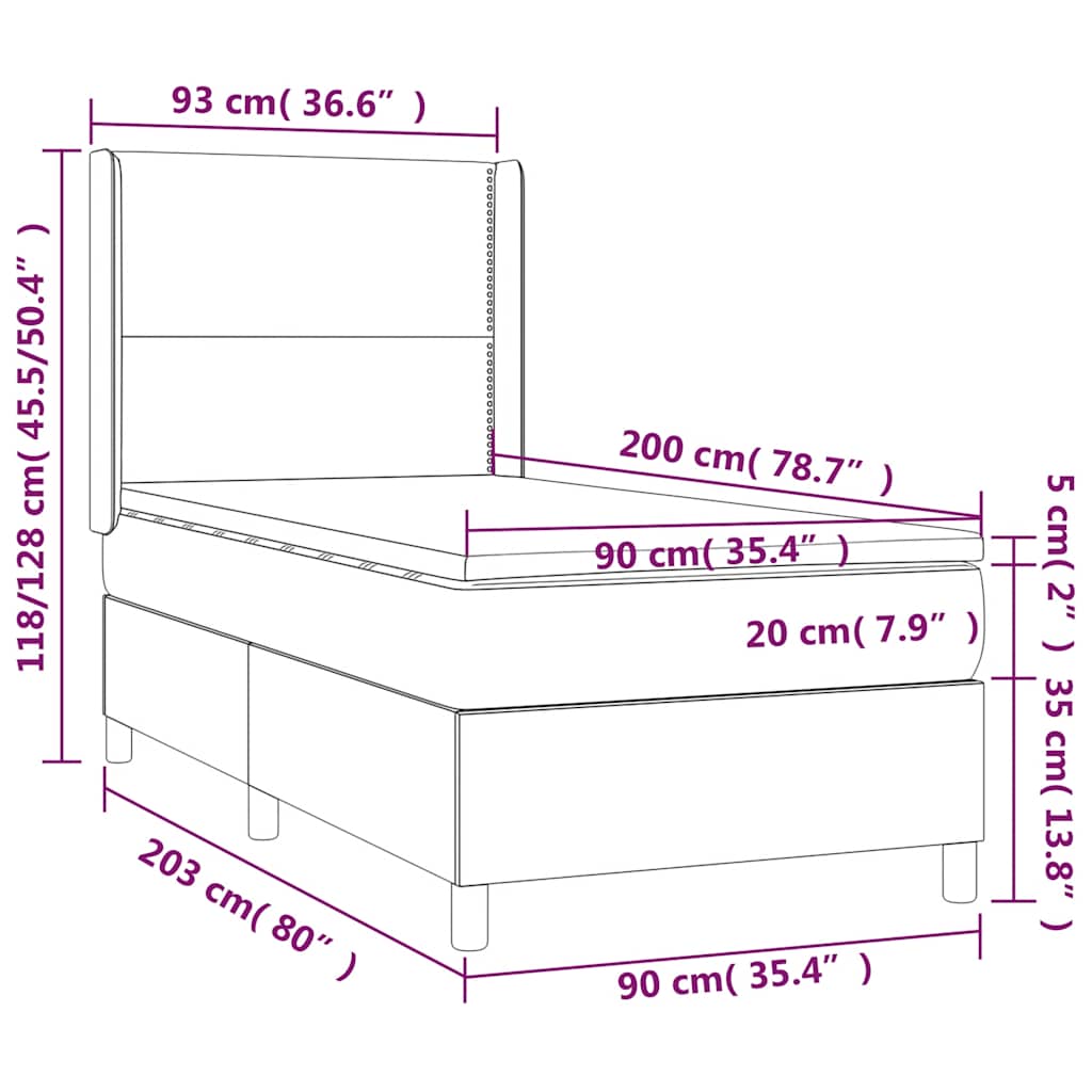Letto a Molle con Materasso e LED Nero 90x200 cm in Tessuto | homemem39