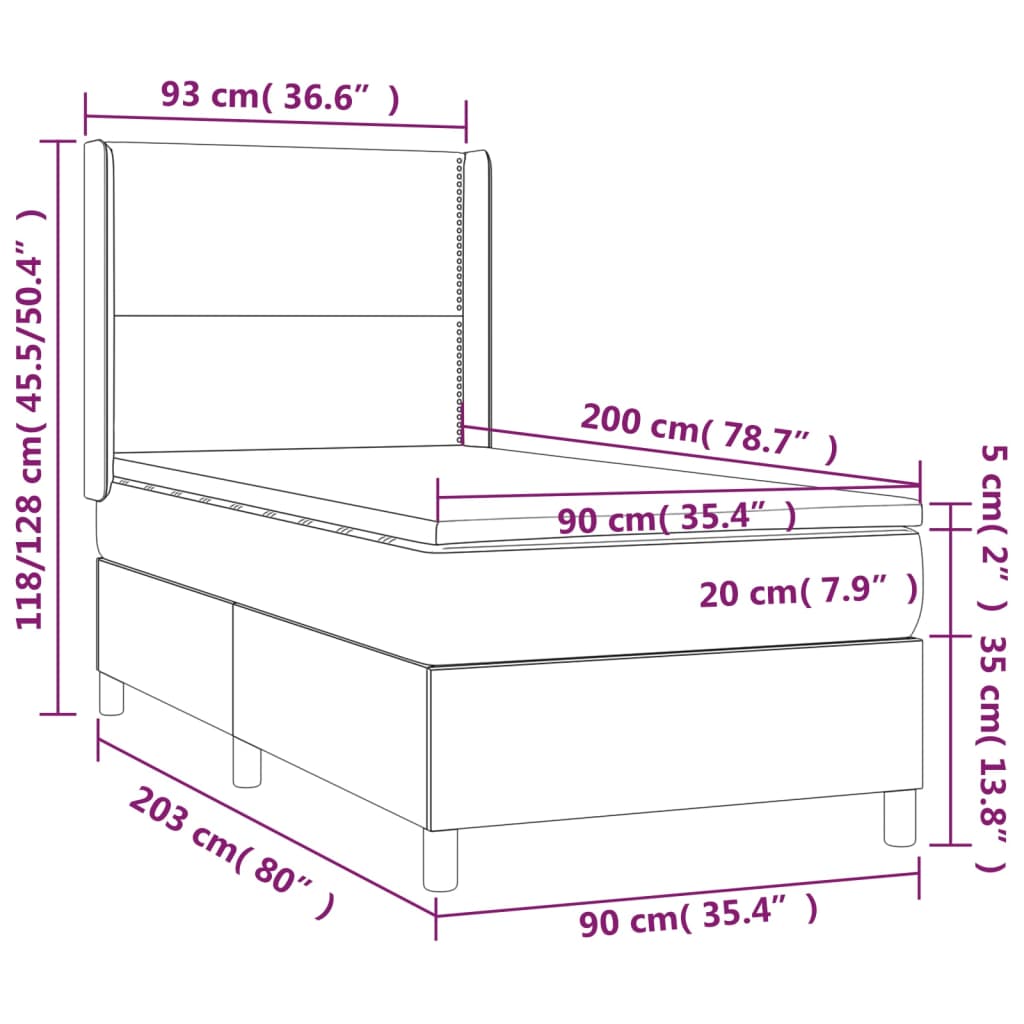 Letto a Molle Materasso e LED Marrone Scuro 90x200cm in Tessuto | homemem39