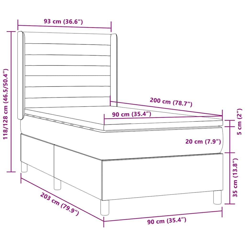 Letto a Molle Materasso e LED Marrone Scuro 90x200cm in Tessuto | homemem39