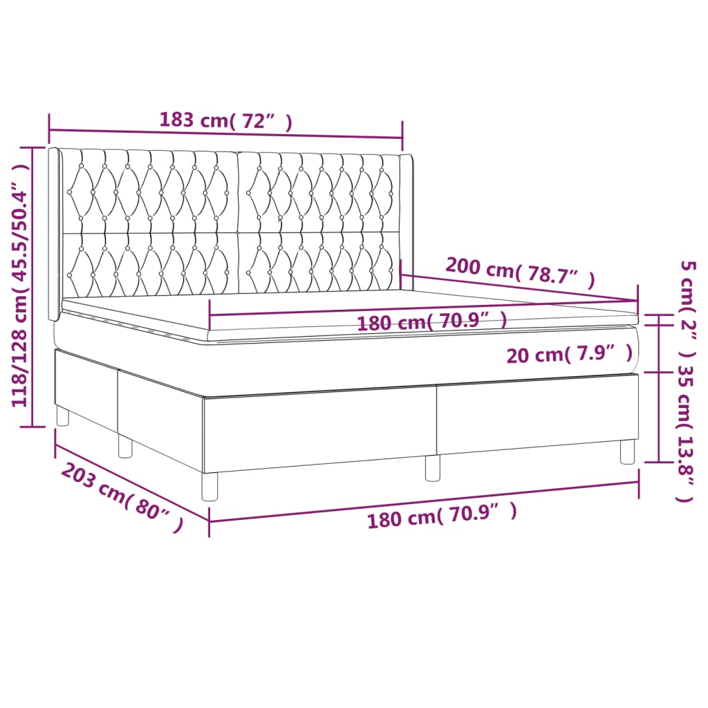 Letto a Molle Materasso e LED Grigio Scuro 180x200cm in Tessuto | homemem39
