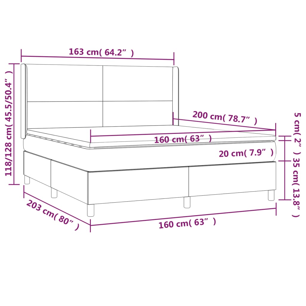Letto a Molle Materasso e LED Marrone Scuro 160x200 cm Tessuto | homemem39