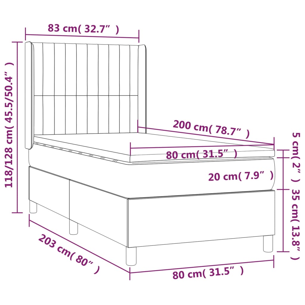 Letto a Molle Materasso e LED Marrone Scuro 80x200cm in Tessuto | homemem39