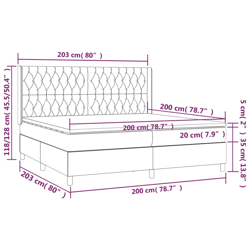 Letto a Molle Materasso e LED bianco 200x200cm in Tessuto | homemem39