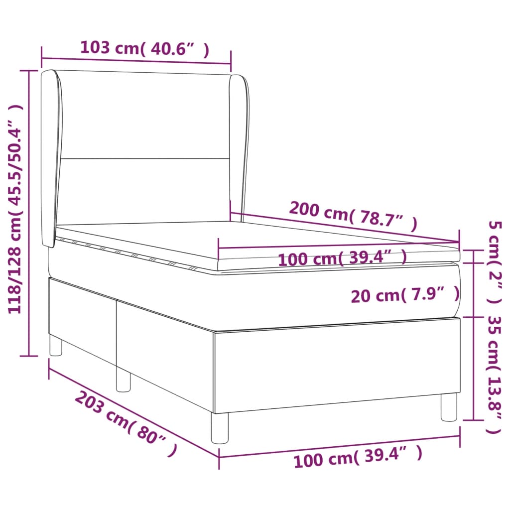Giroletto a Molle con Materasso e LED Crema 100x200 cm | homemem39
