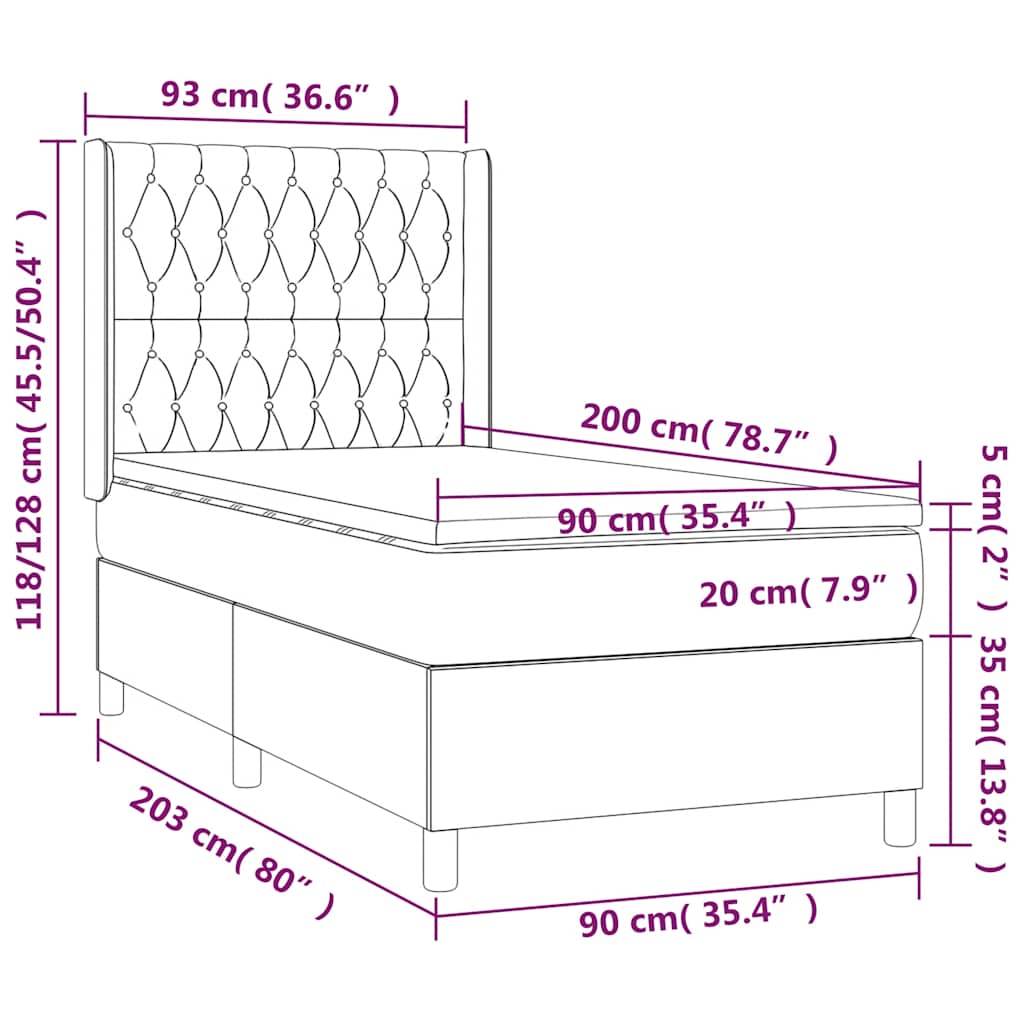 Letto a Molle con Materasso e LED Verde Scuro 90x200cm Velluto | homemem39