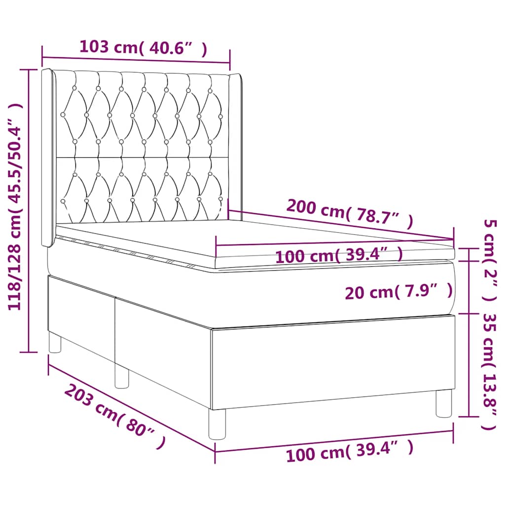 Letto a Molle con Materasso e LED Verde Scuro 100x200cm Velluto | homemem39