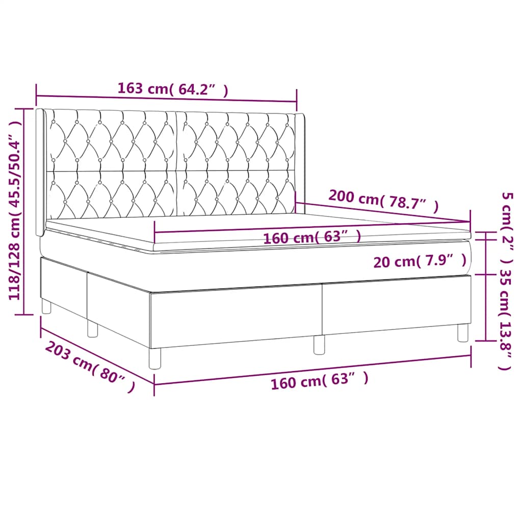 Letto a Molle con Materasso e LED Verde Scuro 160x200cm Velluto | homemem39