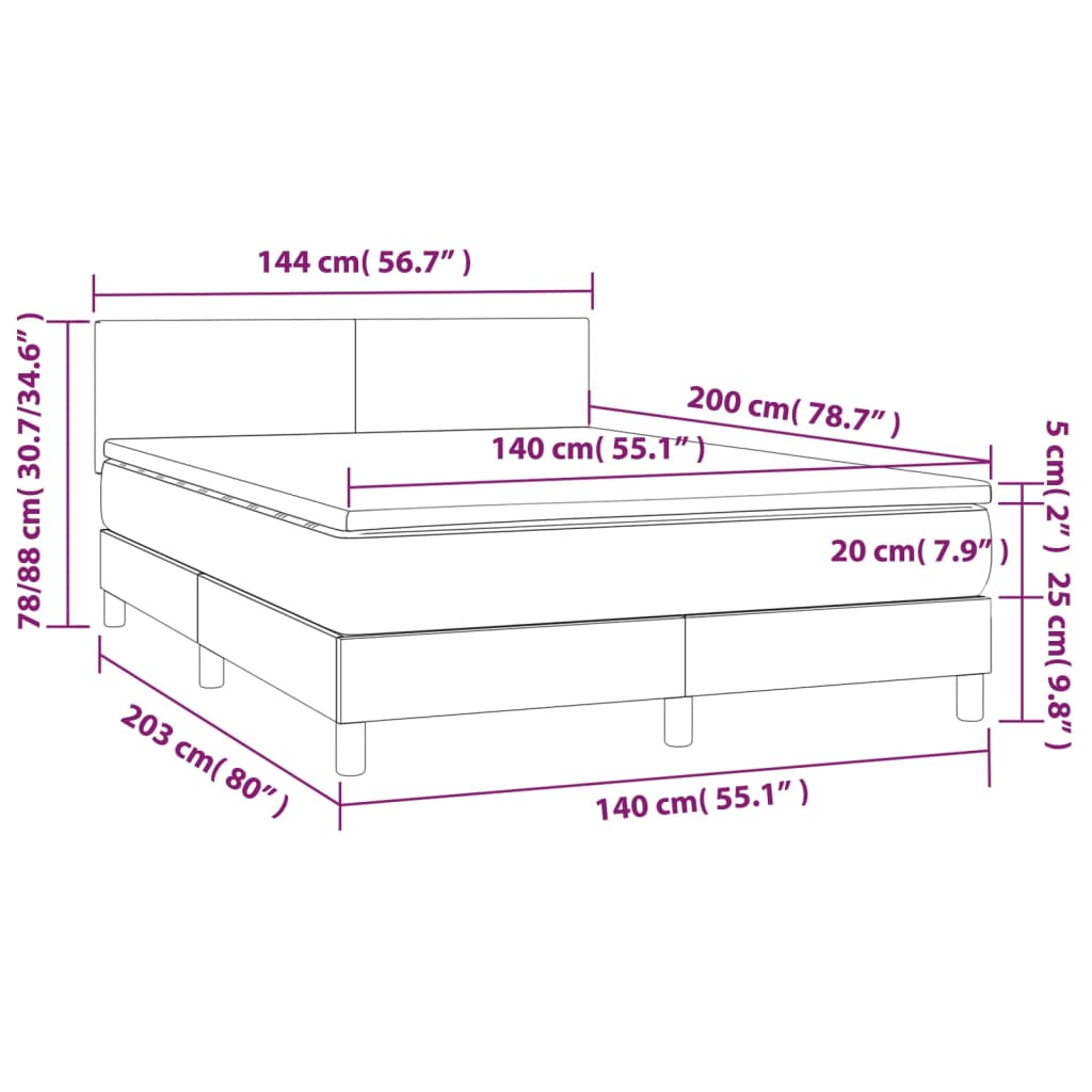 Letto a Molle con Materasso e LED Crema 140x200 cm in Tessuto | homemem39