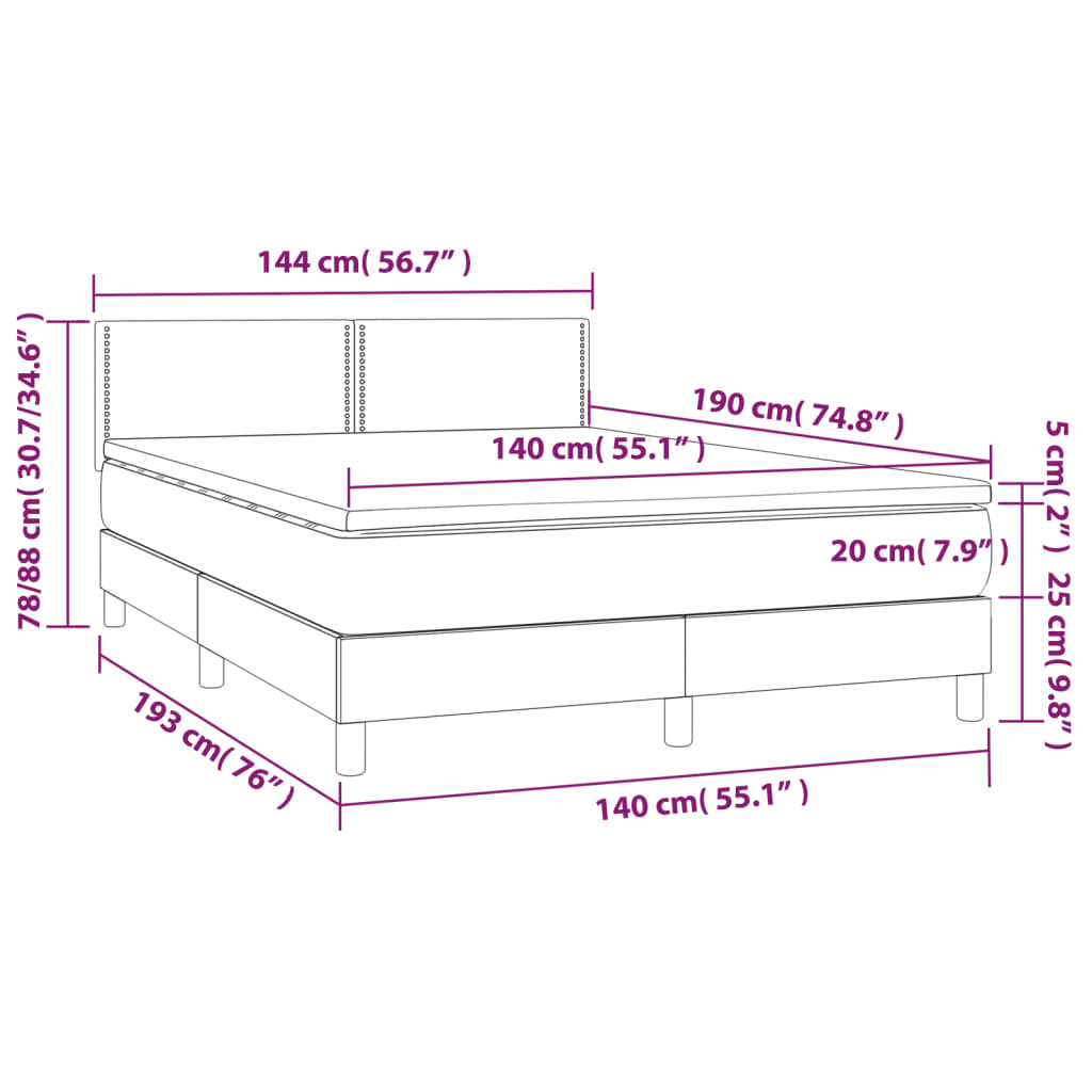 Letto a Molle con Materasso e LED Nero 140x190 cm in Tessuto | homemem39