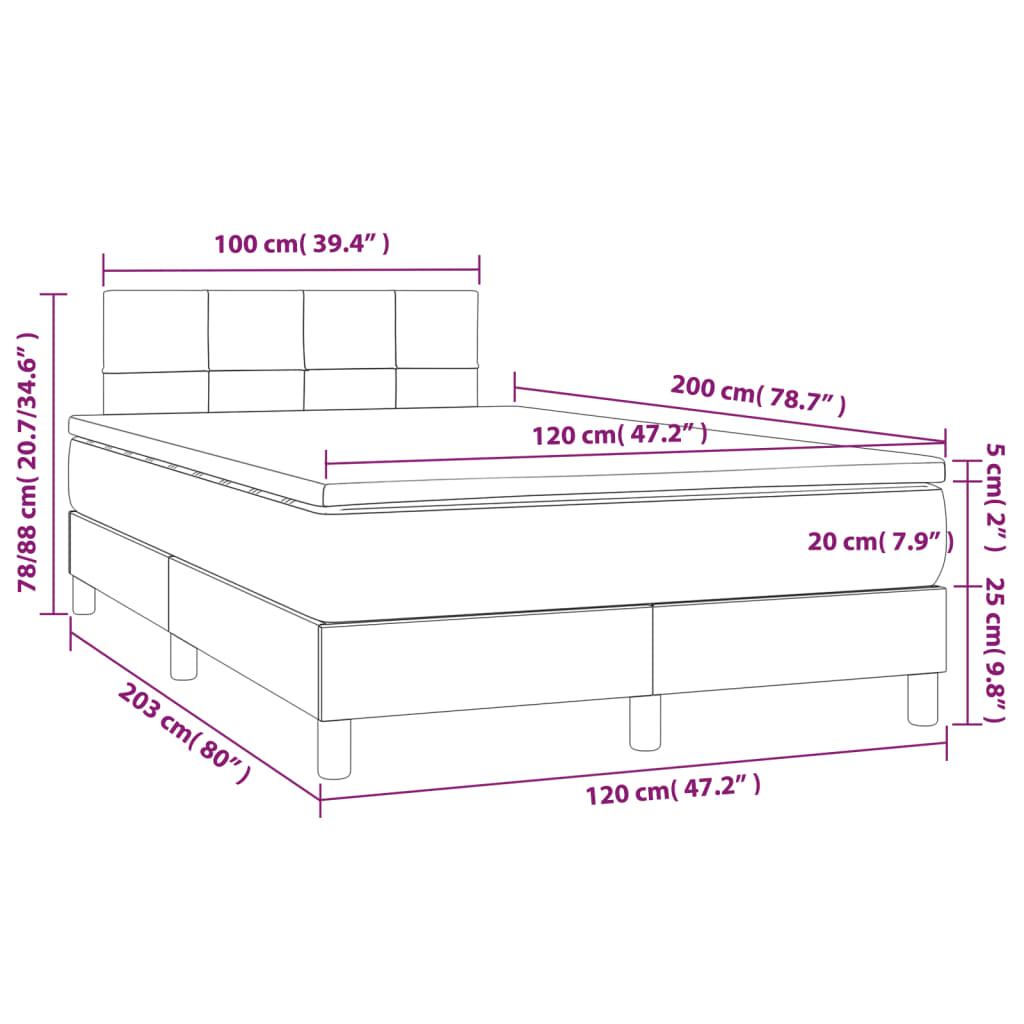 Letto a Molle Materasso e LED Grigio Scuro 120x200cm in Tessuto | homemem39