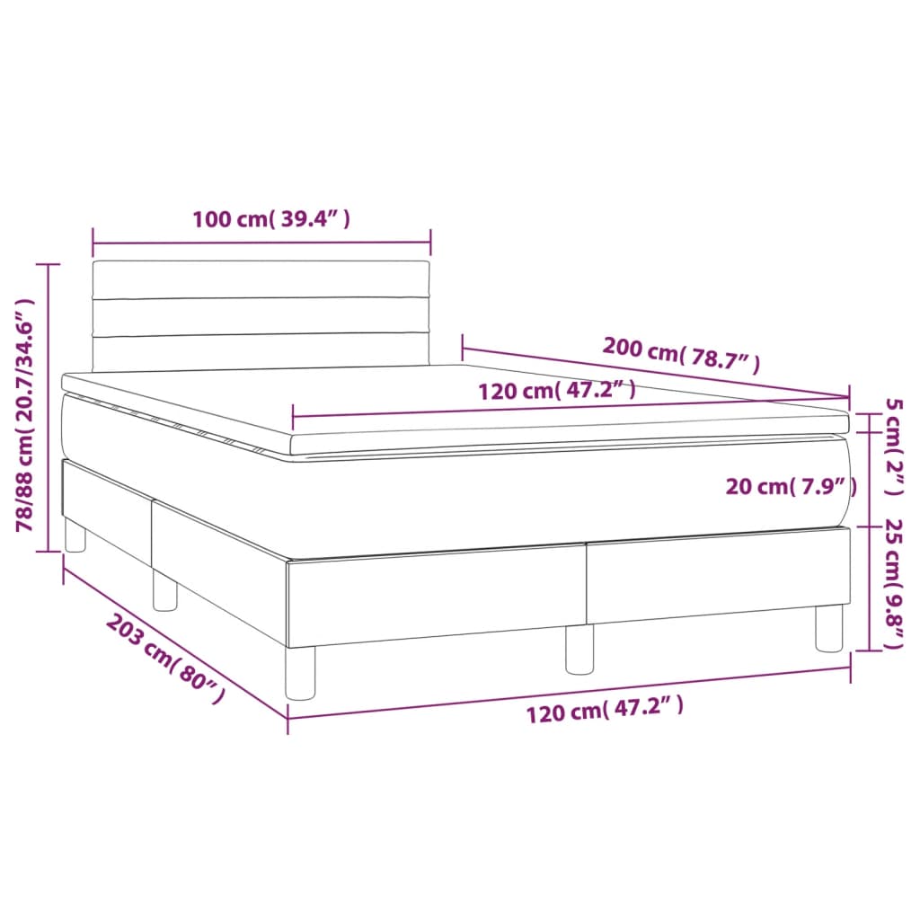 Letto a Molle Materasso e LED Grigio Scuro 120x200cm in Tessuto | homemem39