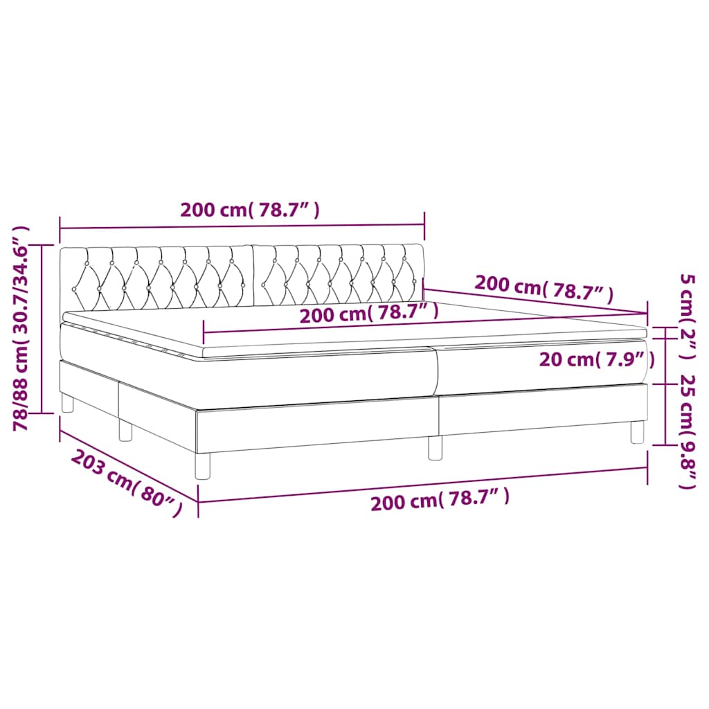 Letto a Molle Materasso e LED Nero 200x200cm in Tessuto | homemem39
