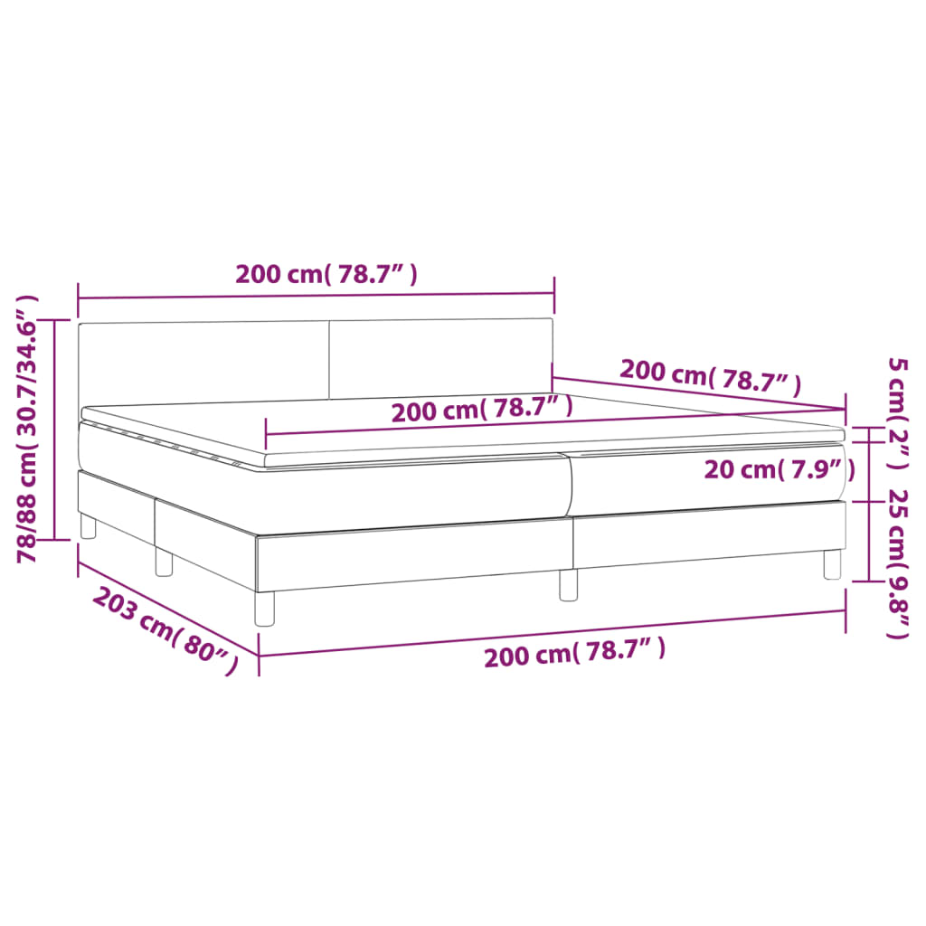 Letto a Molle Materasso e LED Grigio Chiaro 200x200 cm Tessuto | homemem39