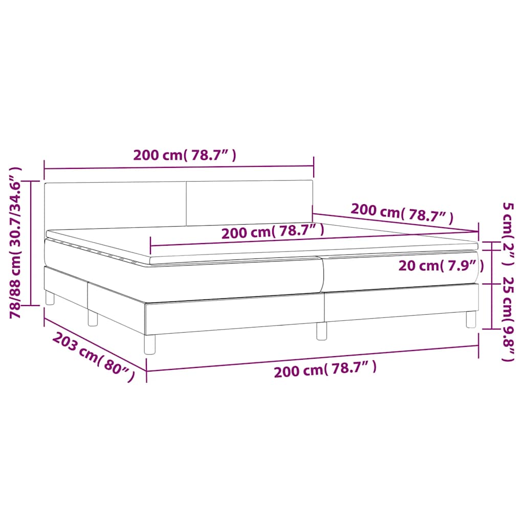 Letto a Molle Materasso e LED Nero 200x200cm in Tessuto | homemem39
