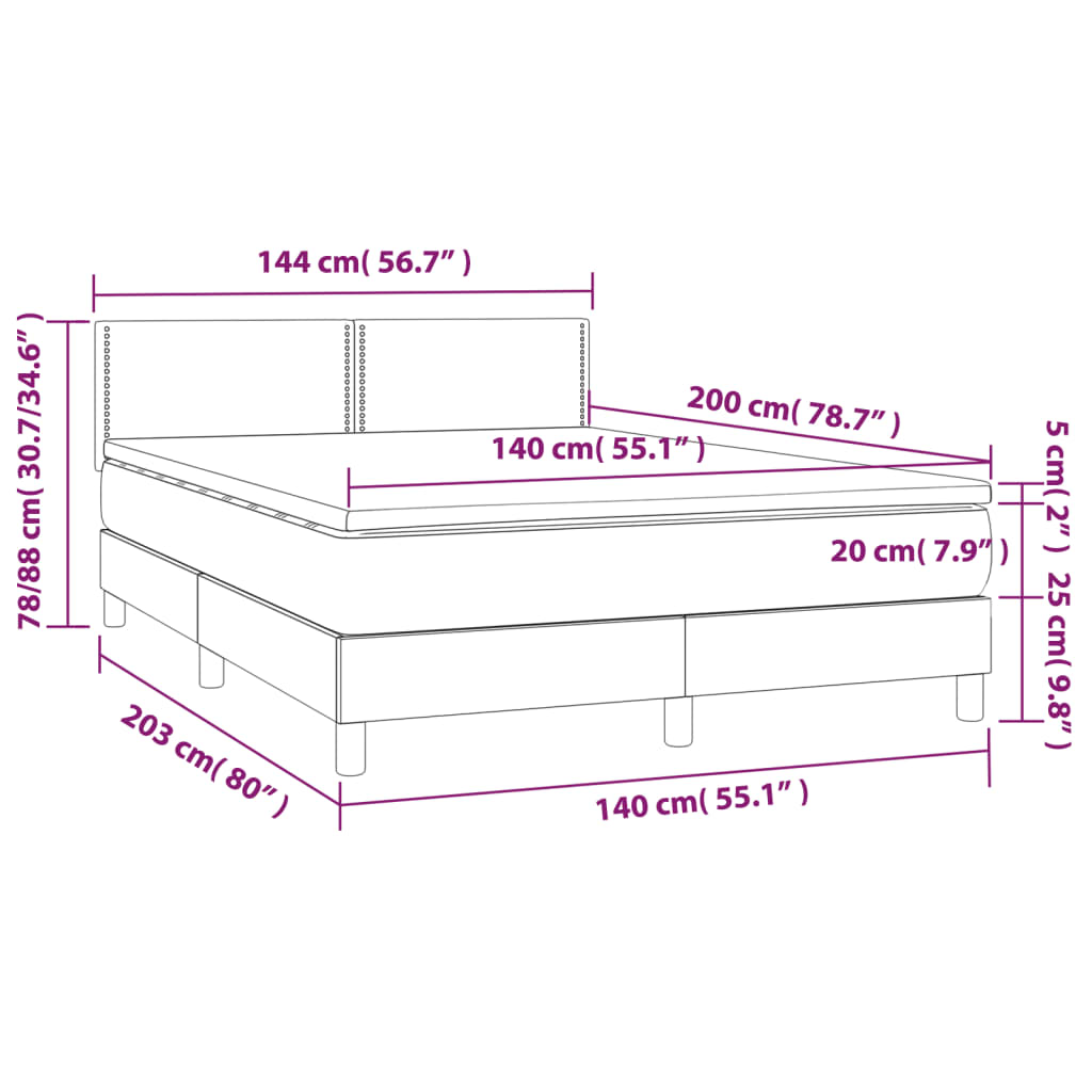 Letto a Molle Materasso e LED Grigio Scuro 140x200cm in Tessuto | homemem39