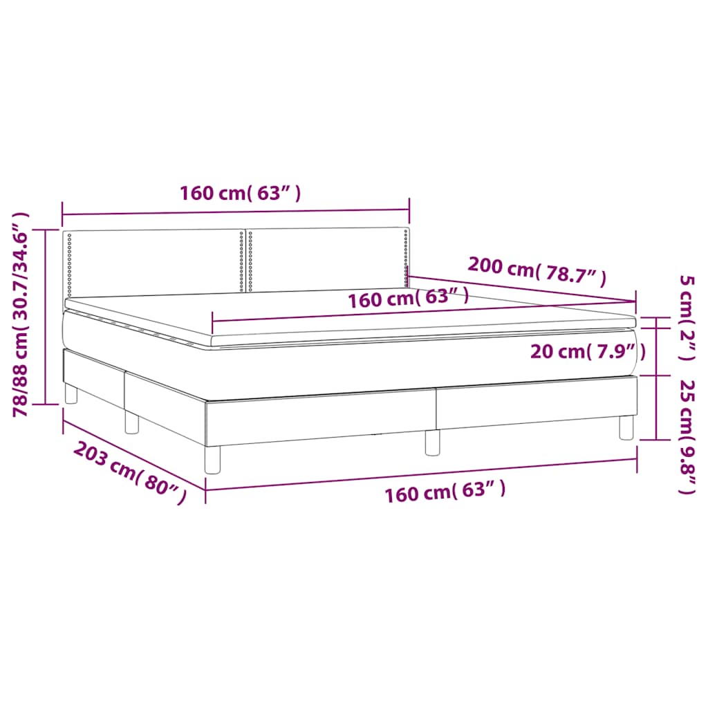 Letto a Molle con Materasso e LED Nero 160x200 cm in Tessuto | homemem39