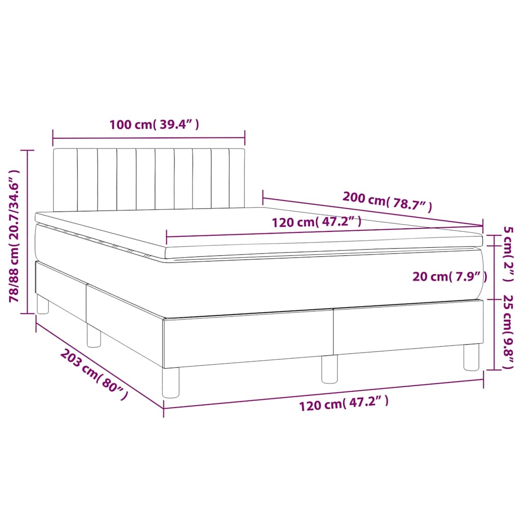 Letto a Molle con Materasso e LED Nero 120x200cm in Tessuto | homemem39
