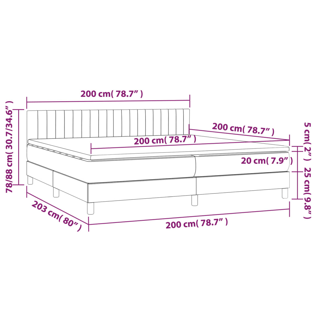 Letto a Molle Materasso e LED Grigio Chiaro 200x200 cm Tessuto | homemem39