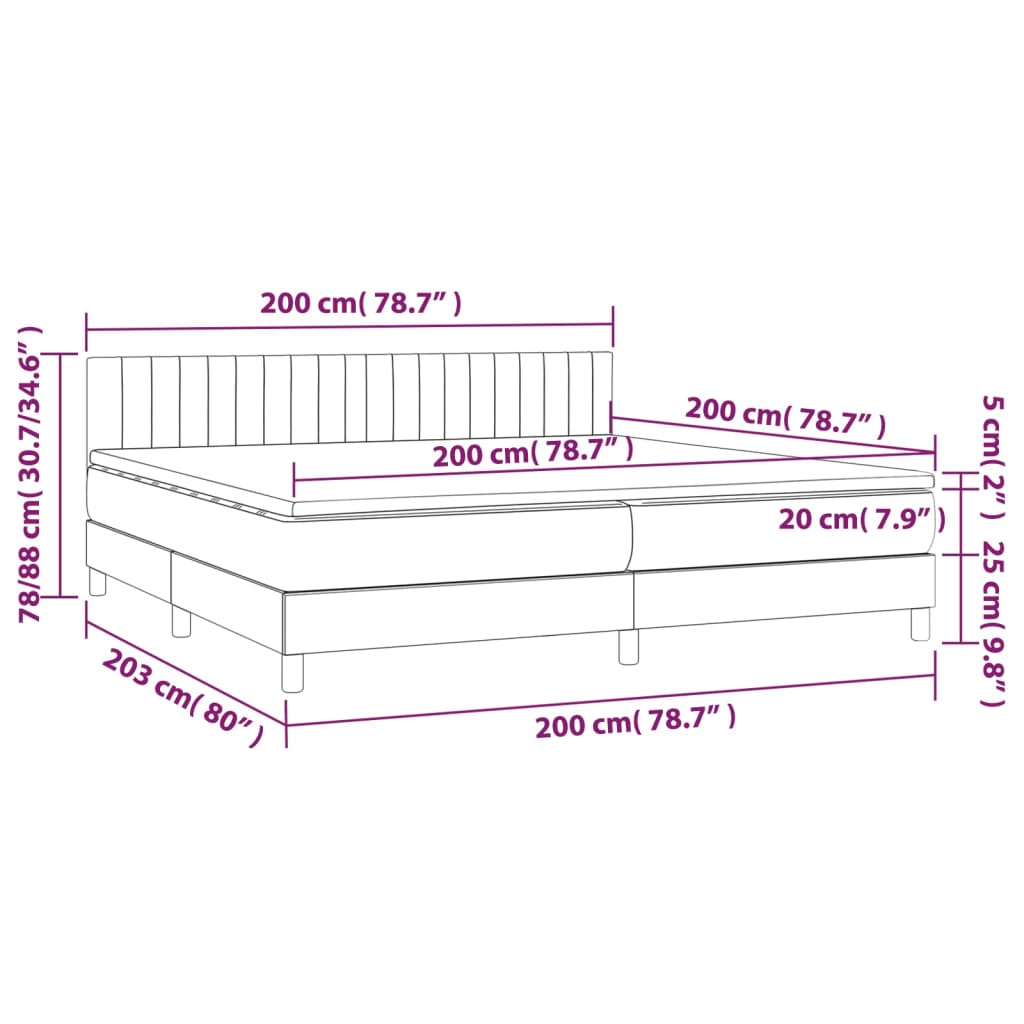 Letto a Molle Materasso e LED Grigio Scuro 200x200cm in Tessuto | homemem39