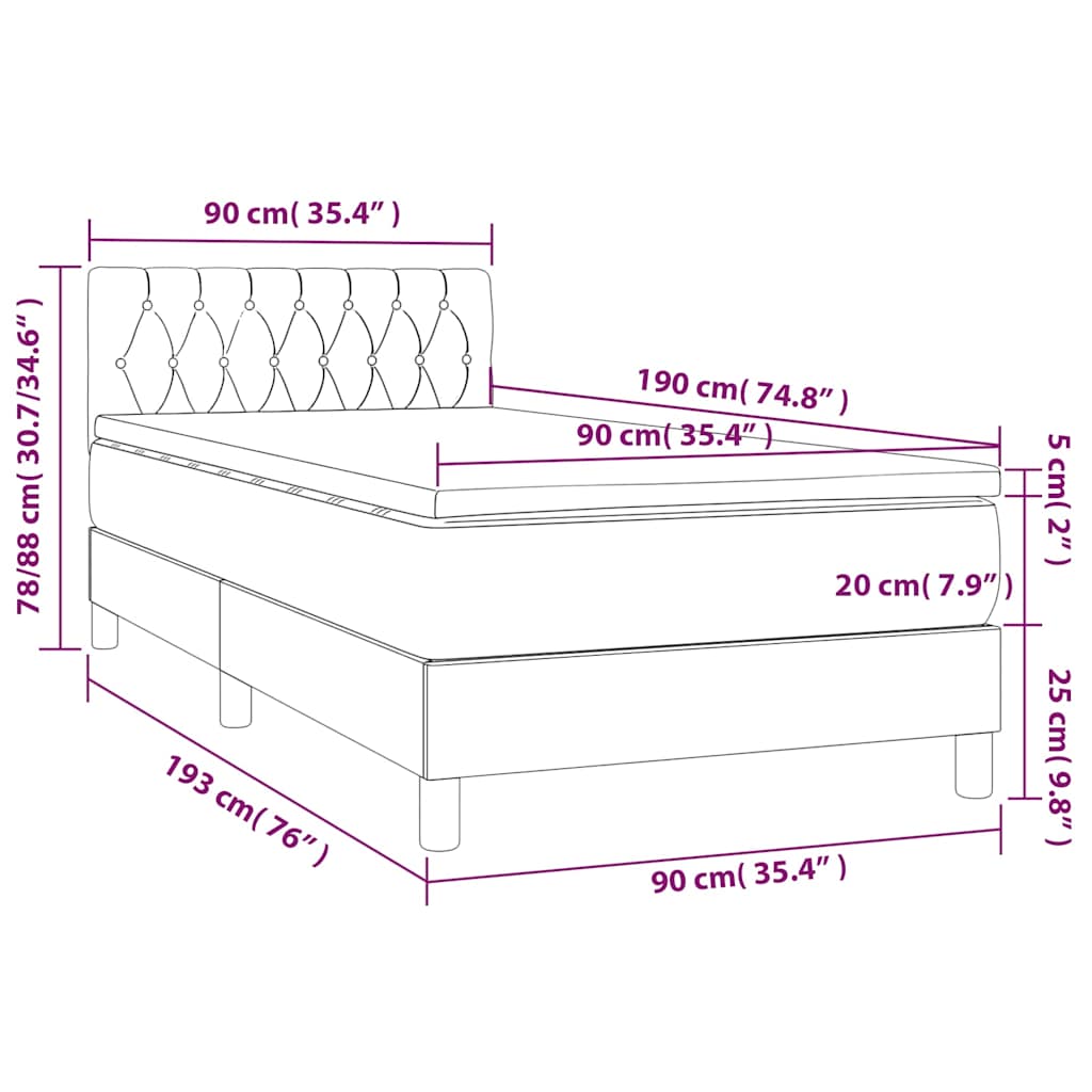 Letto a Molle con Materasso e LED Nero 90x190 cm in Tessuto | homemem39