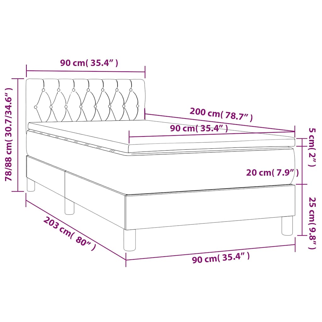 Letto a Molle con Materasso e LED Nero 90x200 cm in Tessuto | homemem39