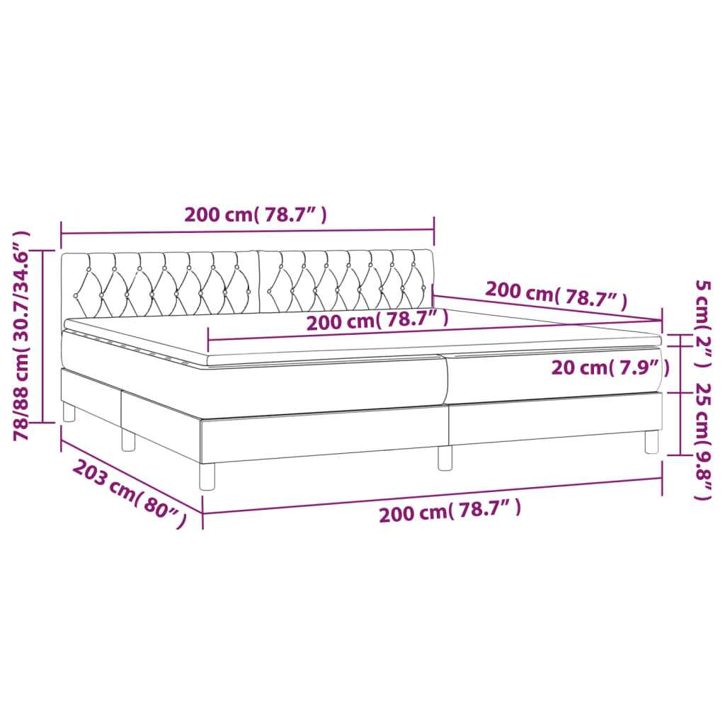 Letto a Molle Materasso e LED bianco 200x200cm in Tessuto | homemem39
