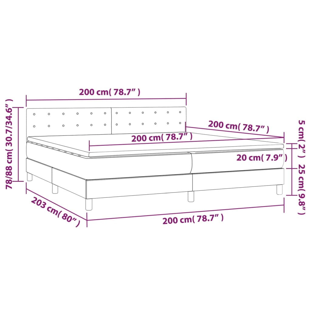 Giroletto Molle con Materasso e LED Grigio 200x200cm Similpelle | homemem39
