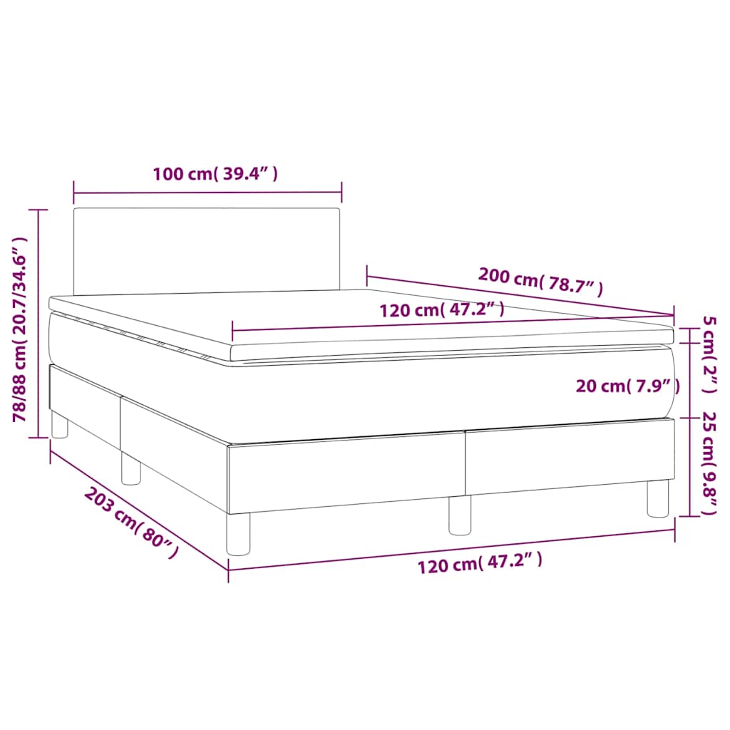 Letto a Molle con Materasso e LED Nero 120x200 cm in Velluto | homemem39