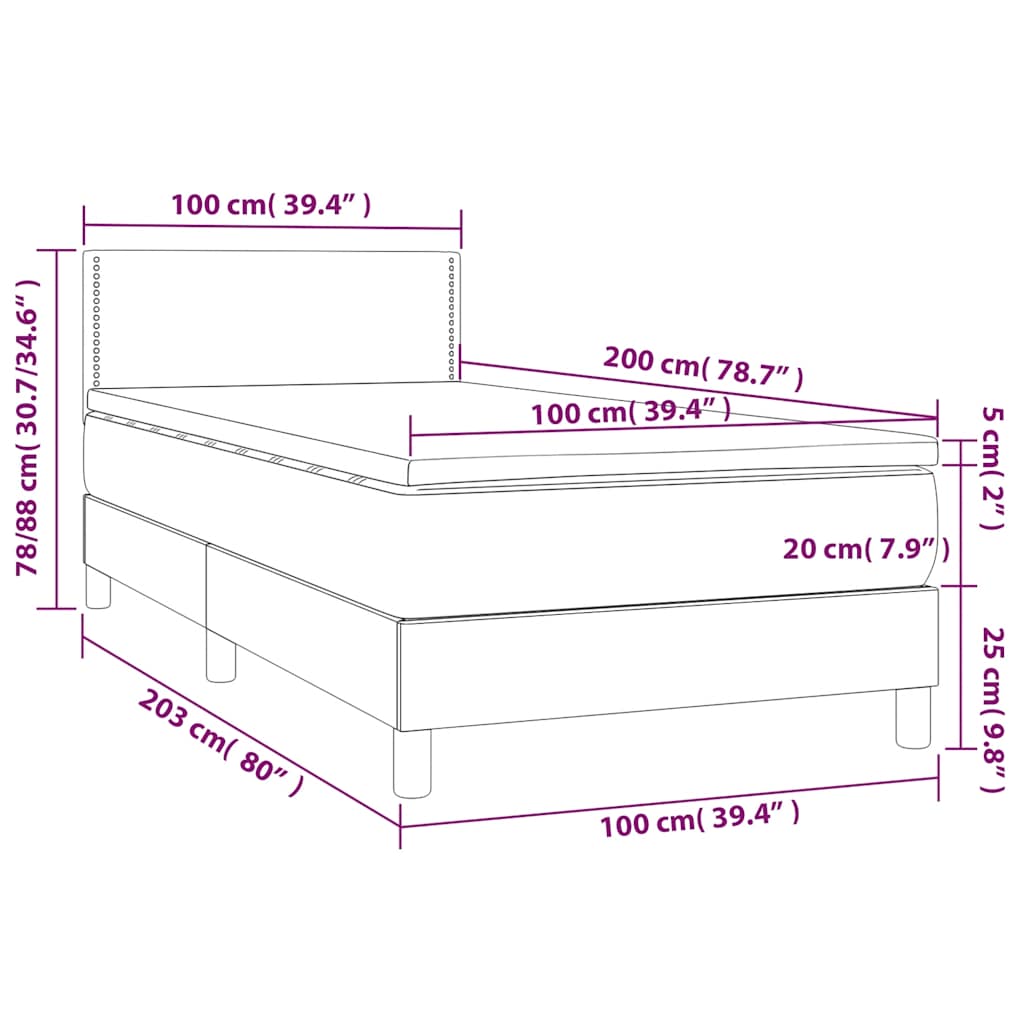 Letto a Molle con Materasso e LED Nero 100x200 cm in Velluto | homemem39