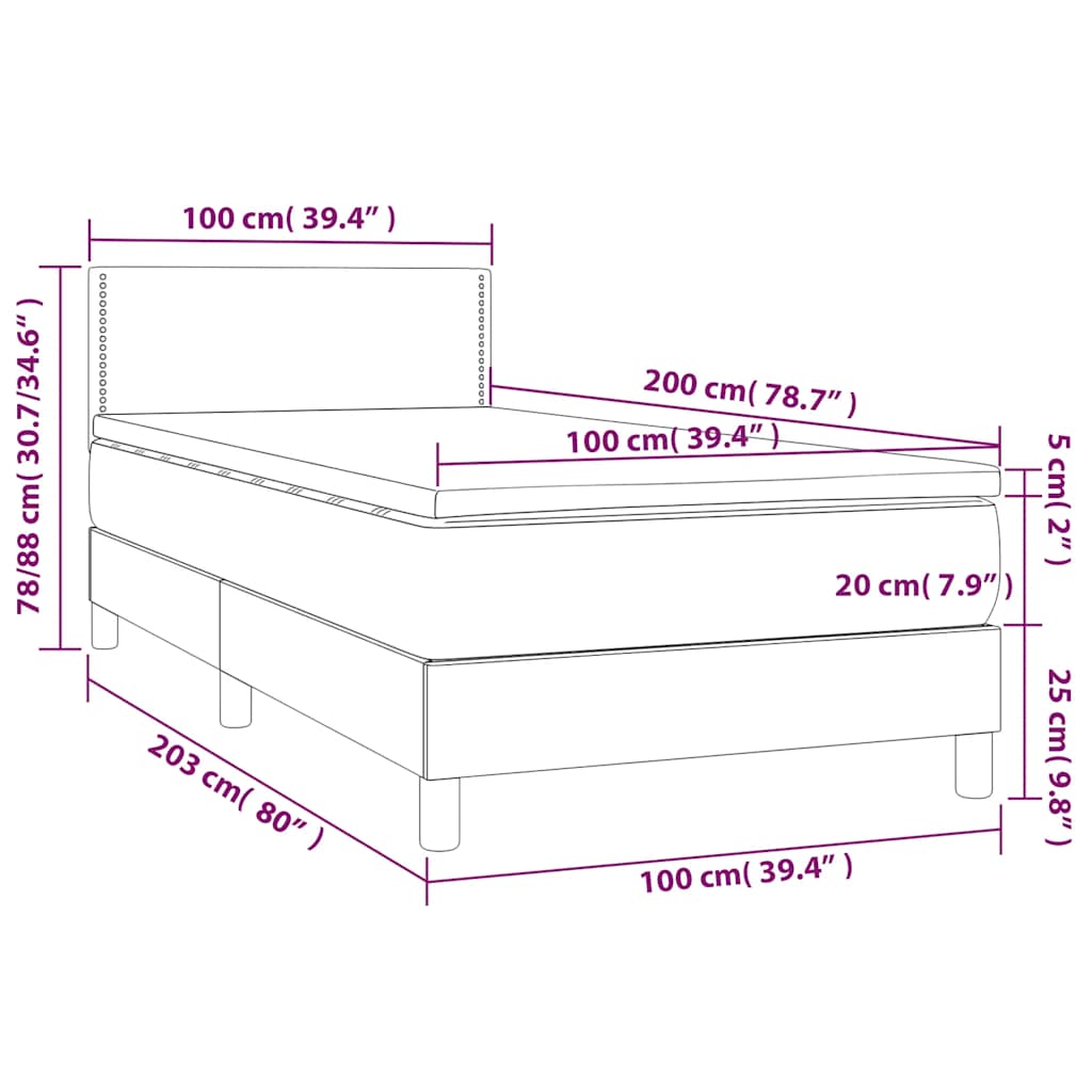 Letto a Molle con Materasso e LED Verde Scuro 100x200cm Velluto | homemem39