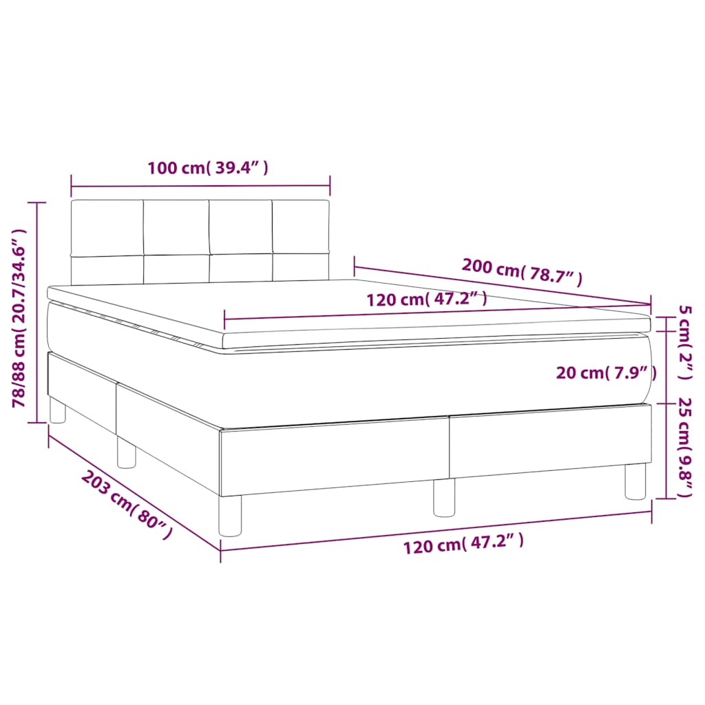 Letto a Molle con Materasso e LED Nero 120x200 cm in Velluto | homemem39