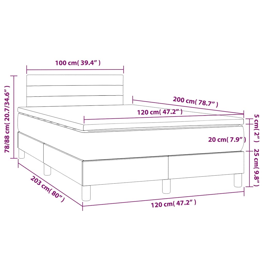 Letto a Molle con Materasso e LED Verde Scuro 120x200cm Velluto | homemem39