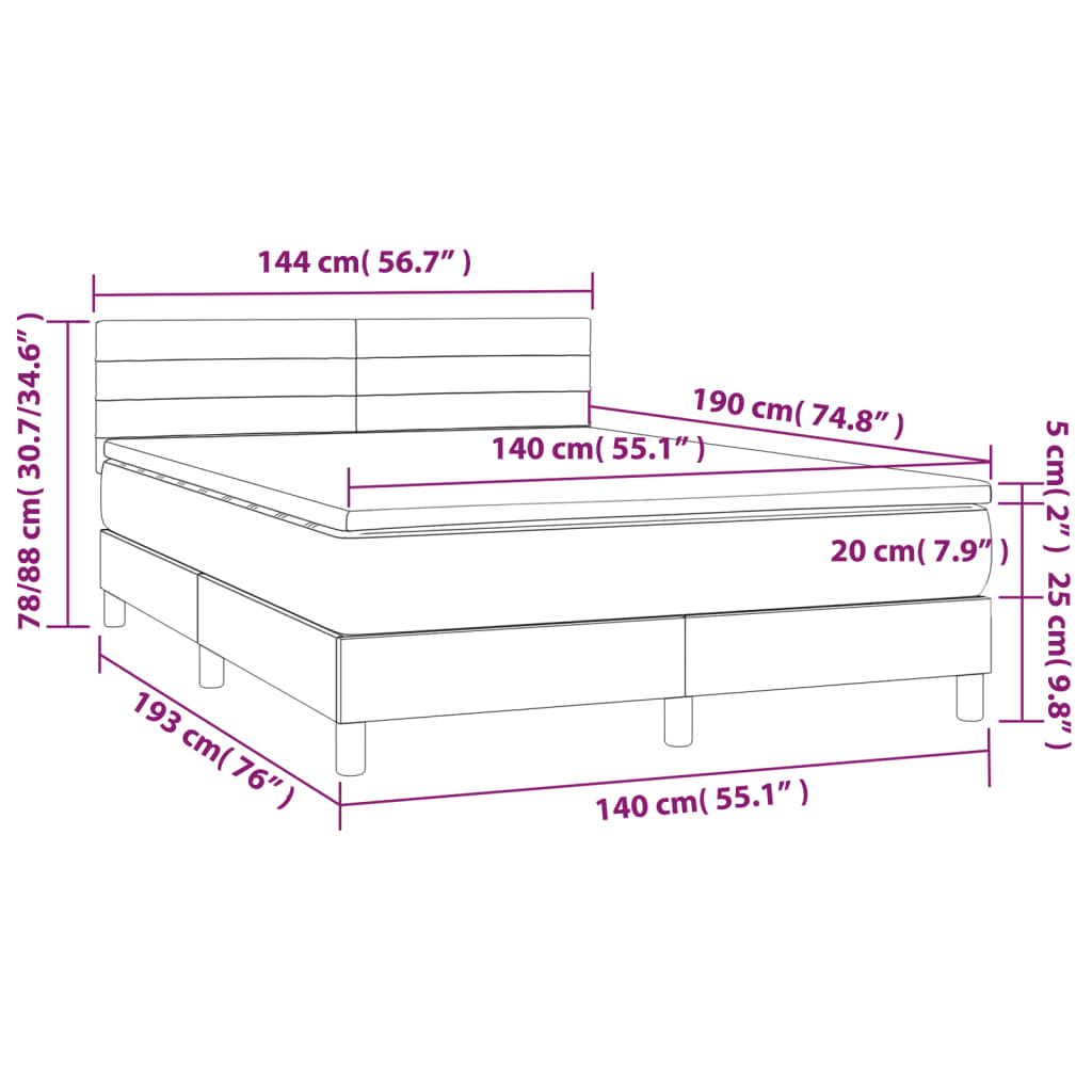 Letto a Molle con Materasso e LED Rosa 140x190 cm in Velluto | homemem39
