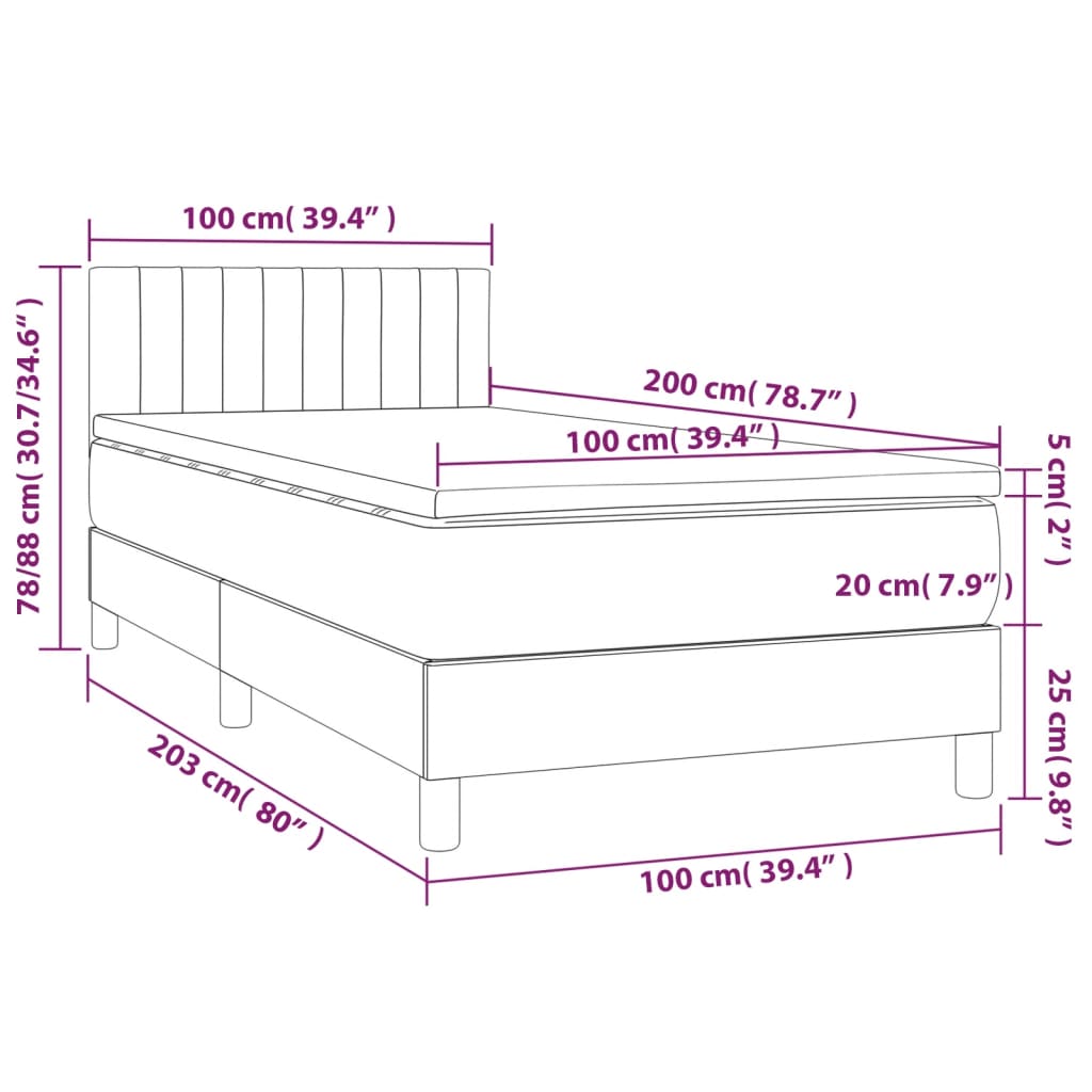 Letto a Molle con Materasso e LED Grigio Scuro 100x200 cm | homemem39