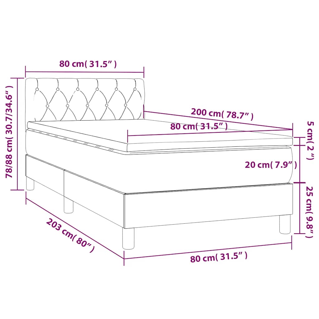 Letto a Molle con Materasso e LED Verde Scuro 80x200cm Velluto | homemem39