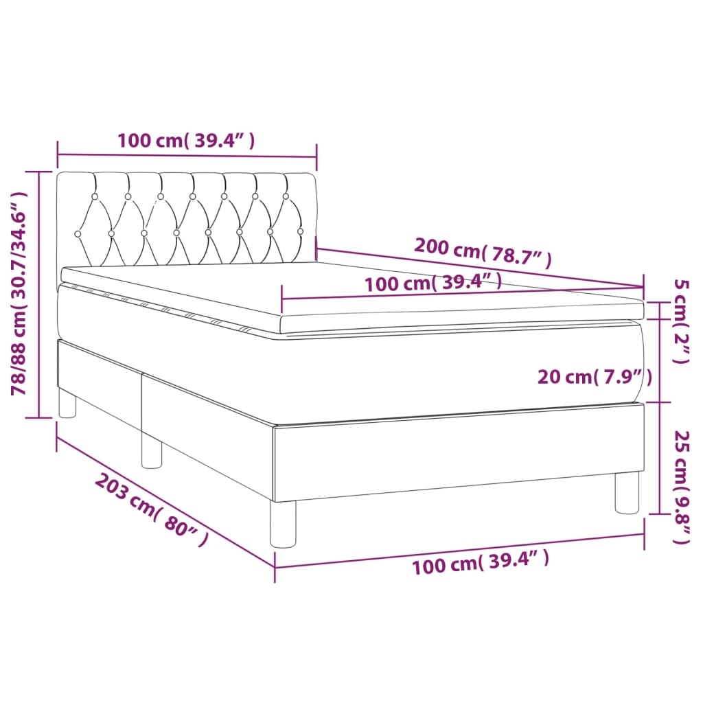 Letto a Molle con Materasso e LED Grigio Chiaro 100x200 cm Velluto | homemem39