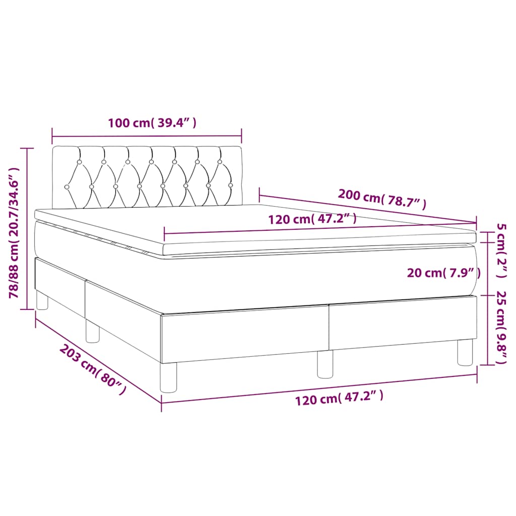 Letto a Molle con Materasso e LED Verde Scuro 120x200cm Velluto