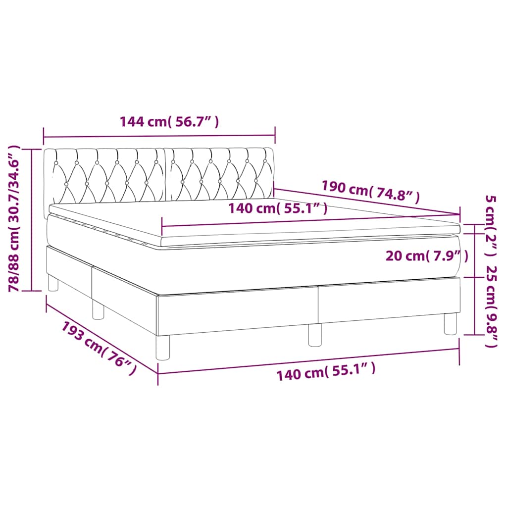 Letto a Molle con Materasso e LED Verde Scuro 140x190cm Velluto | homemem39