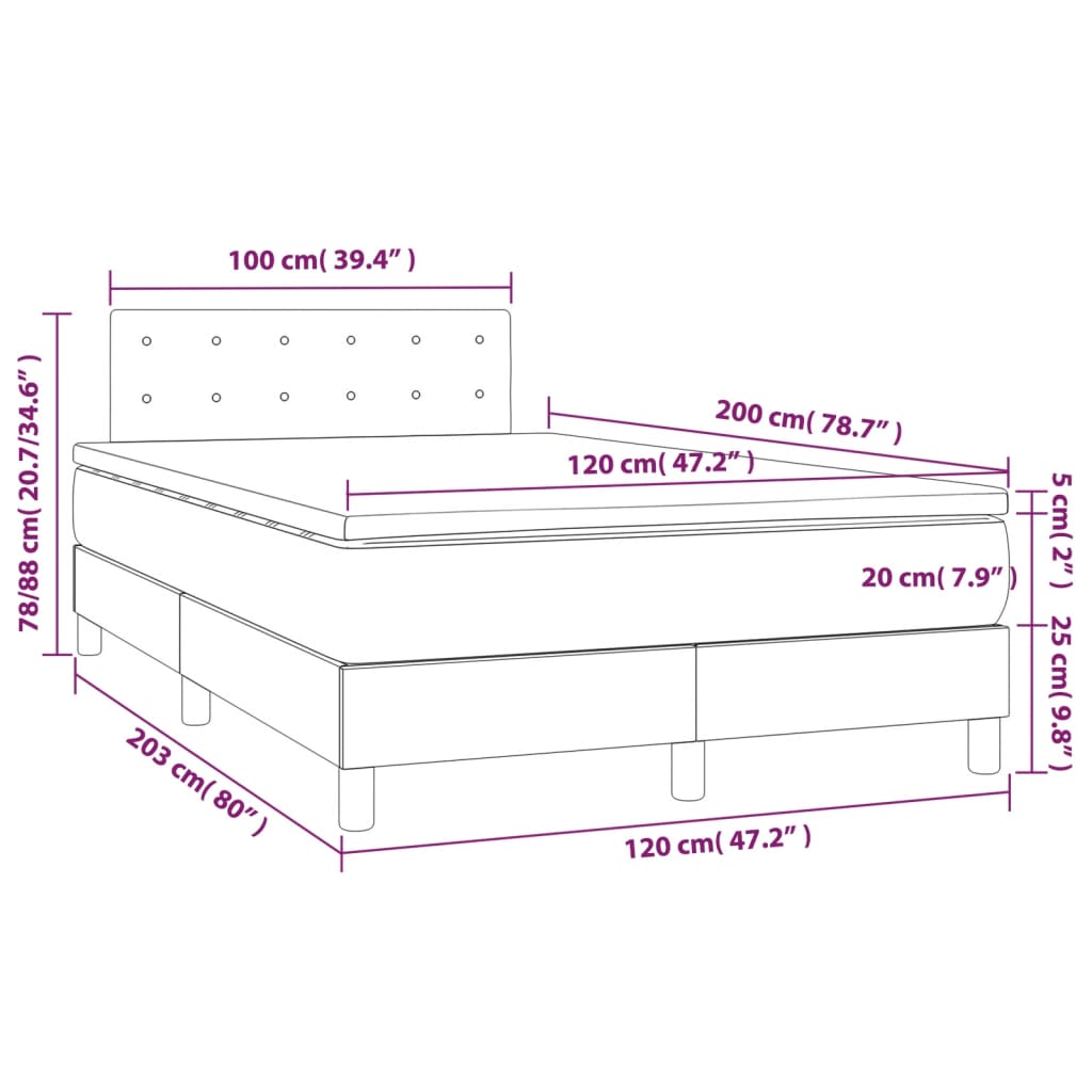 Letto a Molle con Materasso e LED Grigio Scuro 120x200 cm | homemem39