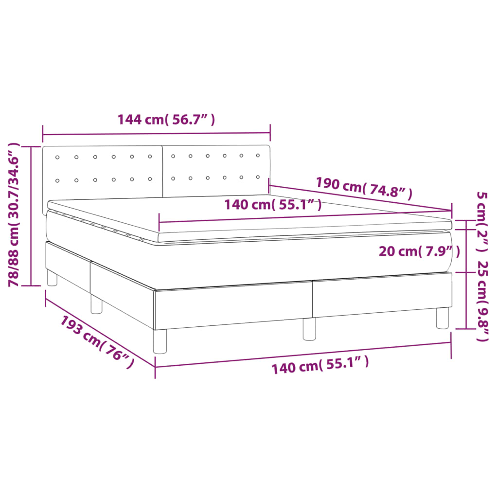 Letto a Molle con Materasso e LED Grigio Chiaro 140x190 cm Velluto | homemem39