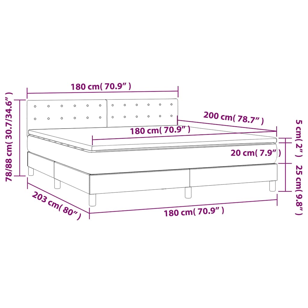 Letto a Molle con Materasso e LED Verde Scuro 180x200cm Velluto | homemem39