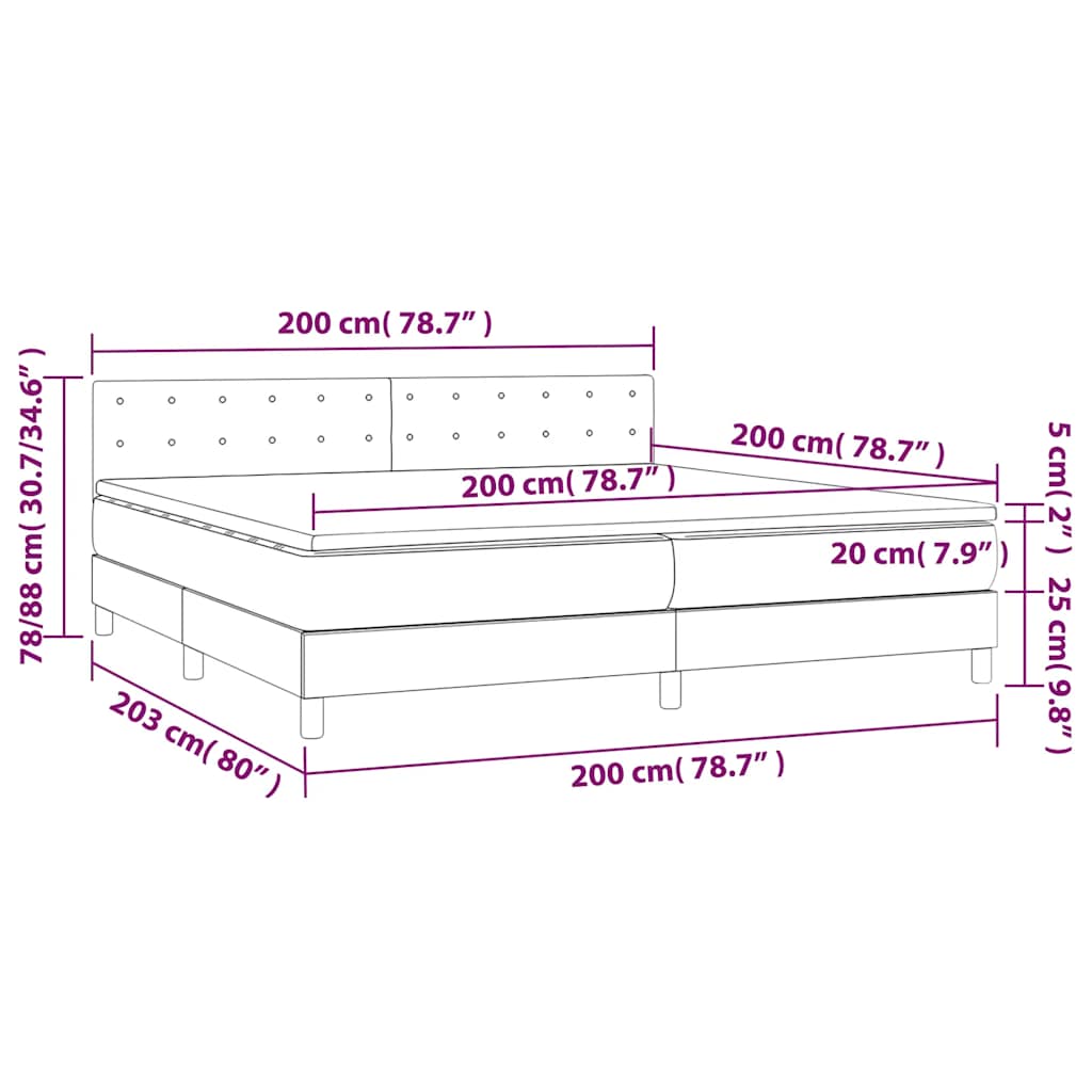 Letto a Molle con Materasso e LED Nero 200x200 cm in Velluto
