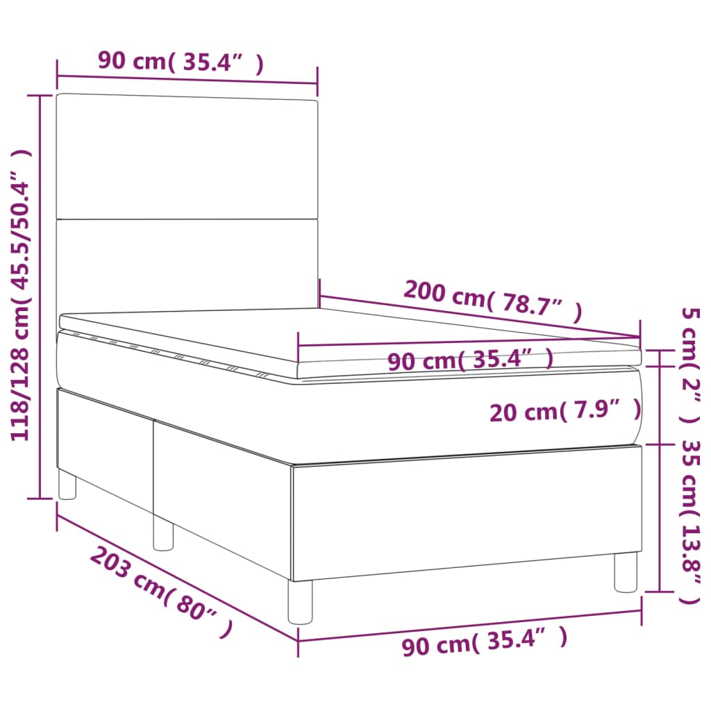 Letto a Molle Materasso e LED Marrone Scuro 90x200cm in Tessuto | homemem39