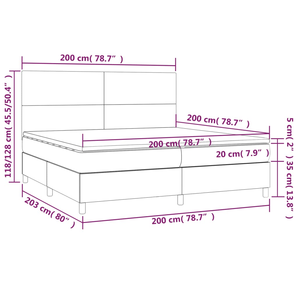 Letto a Molle Materasso e LED Blu 200x200cm in Tessuto | homemem39